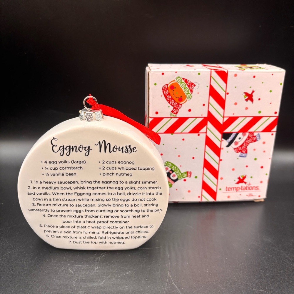 NIB Temptations by Tara Ornament Decoration with Recipe Santa Eggnog Mousse - Picture 3 of 5